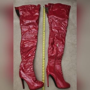 Over Thigh Red Vinyl Boots